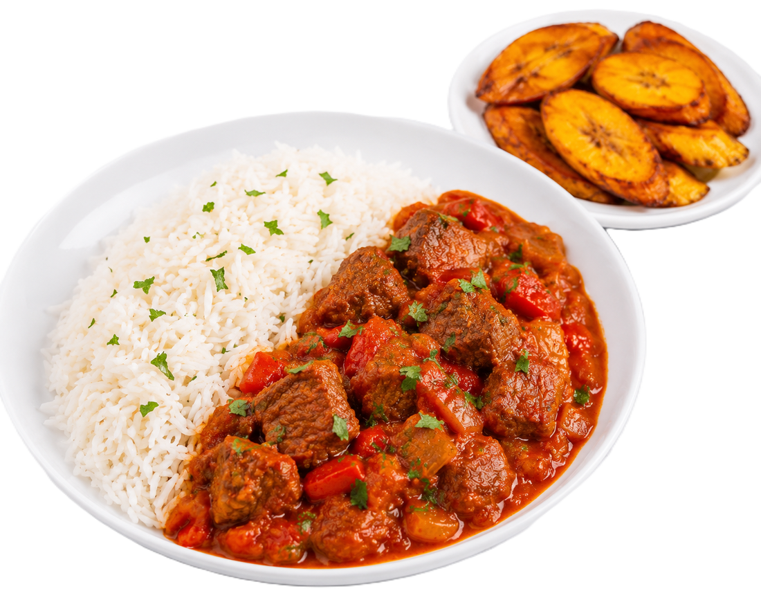 West African Beef Stew with Rice and Plantains